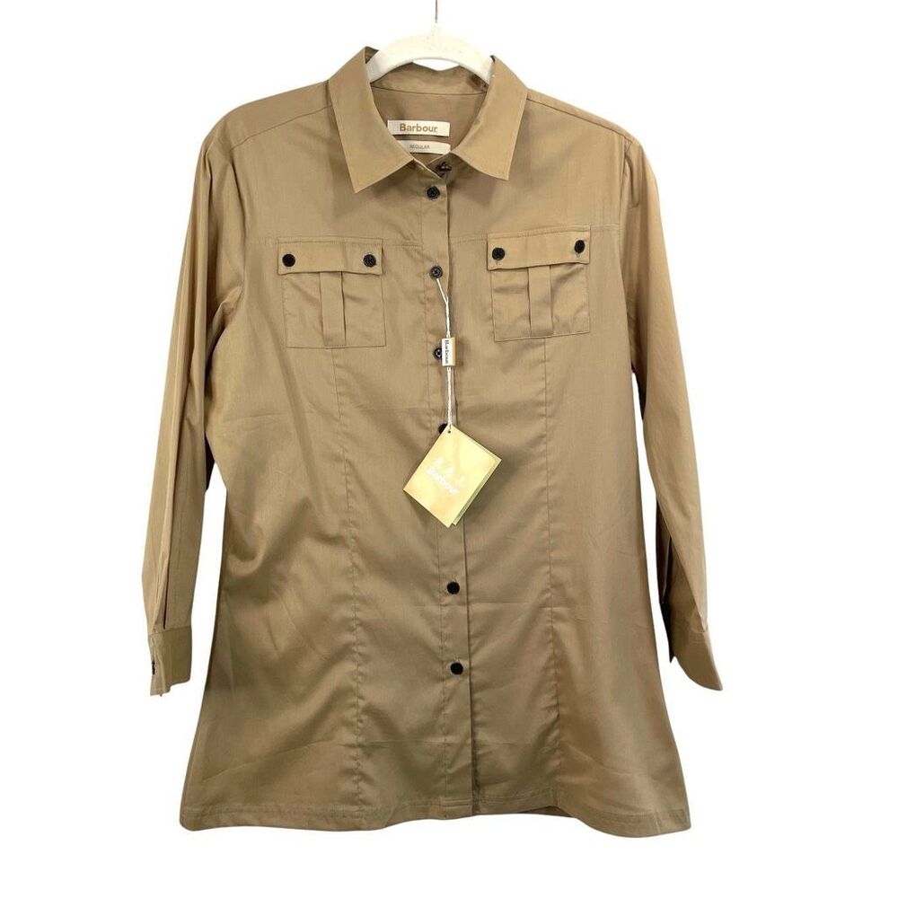NEW‎ Barbour Bison button up shirt Size 8 designer tan old money earthy neutral